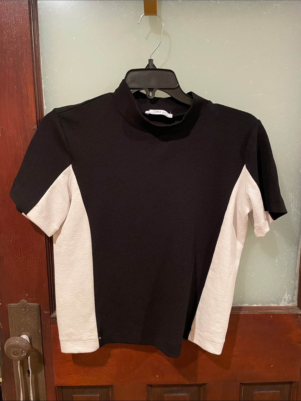 Zara Black and White Mock Neck Colorblock Top